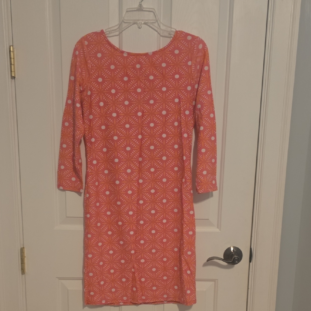 All For Color Orange Geometric Long Sleeve Dress